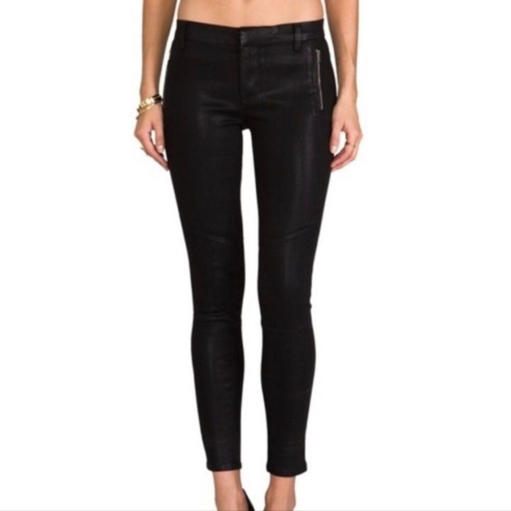 J Brand Tabitha Coated Moto Skinny Jeans Black Women’s Size 29 Zipper Detail